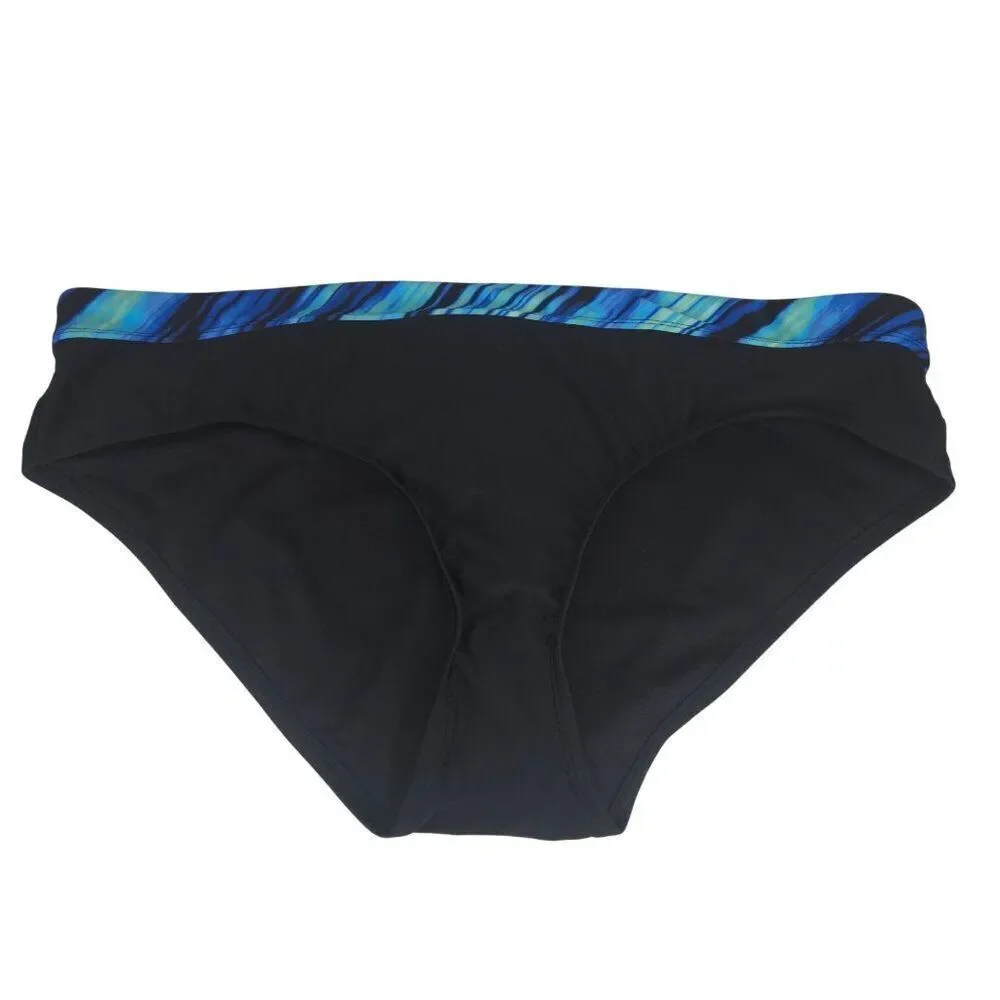 Black Swim Briefs Blue Patterned Waistband Womens Size XXL New